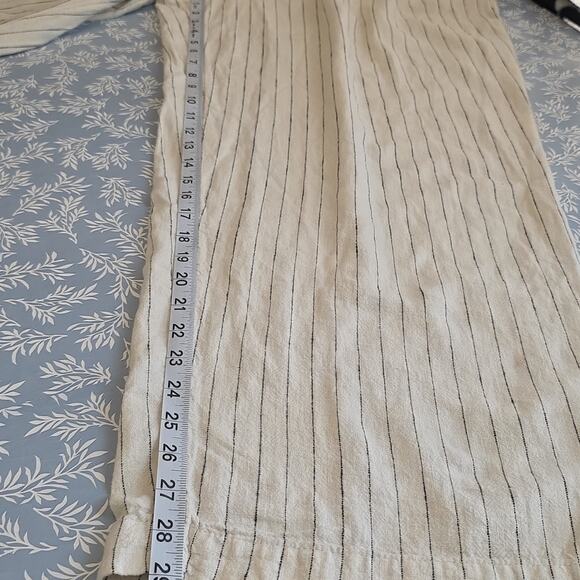 Womens Sz 16 Ivory Linen Blend High-Waisted Gauzy Wide Leg Striped Beachy Pants - Picture 9 of 10